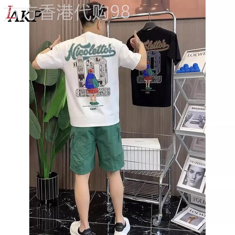 潮牌休闲套装男士夏季2026新款短袖T恤工装短裤痞帅一套夏装男款