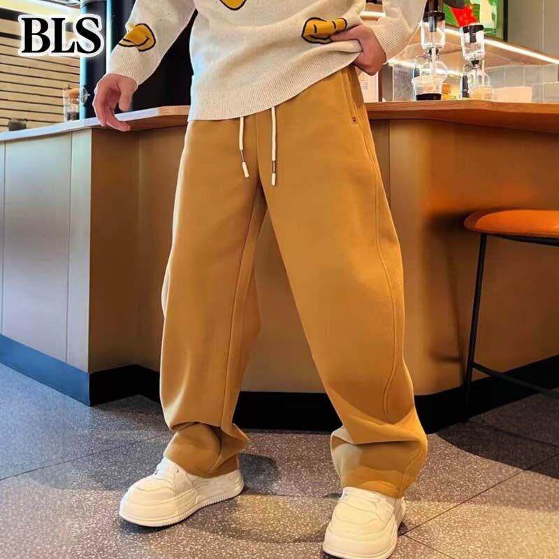 高端重磅加绒休闲裤男冬季2025新款加厚保暖直筒阔腿男士运动卫裤