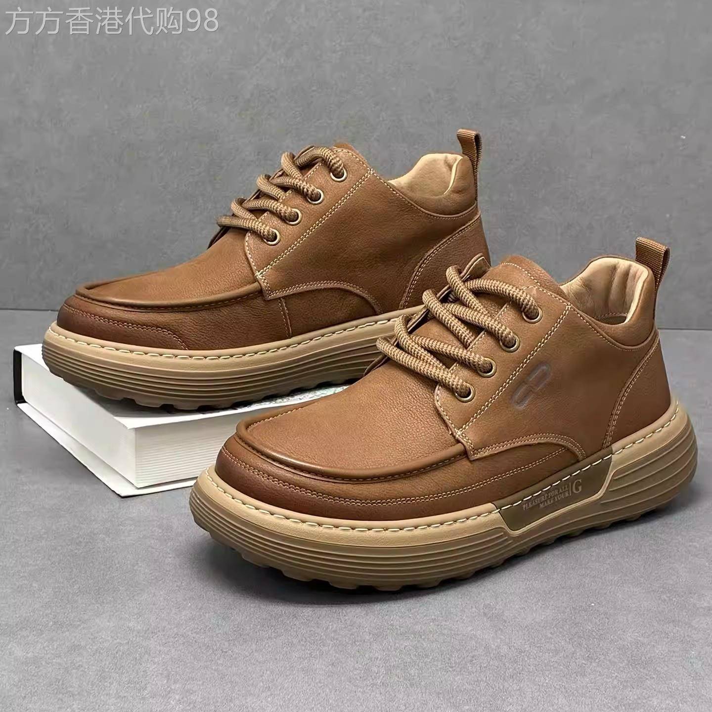 潮牌男士真皮轻便百搭高帮板鞋春秋季2026年新款软底工装休闲皮鞋
