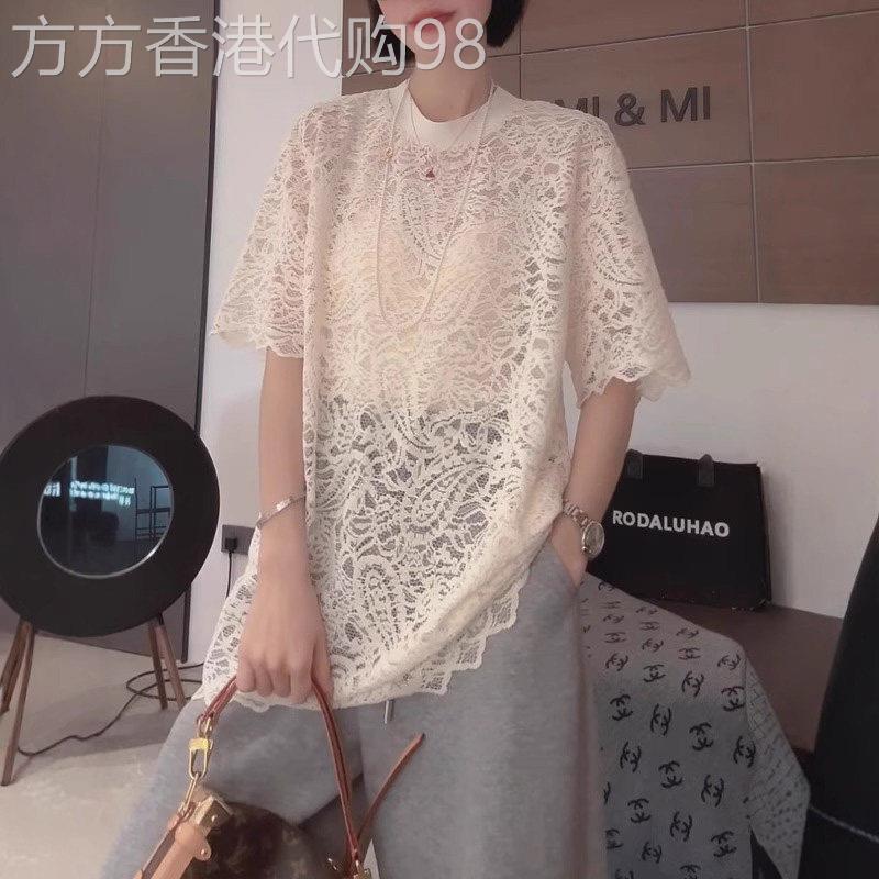 大尺码夏季2026新款胖MM宽松法式上衣高级感钩花镂空蕾丝短袖t恤