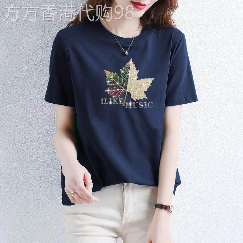 短袖t恤女夏季2026新款百搭高端烫钻设计感时尚洋气宽松显瘦上衣