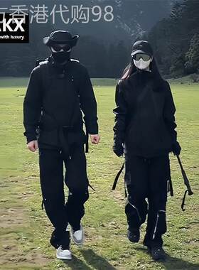 高端黑武士防水冲锋衣套装男款春秋季2026新款爬山露营工装裤子女