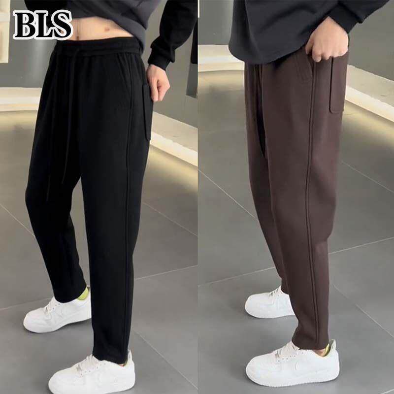 高端直筒休闲裤男士秋冬季2025新款小脚运动卫裤加绒加厚哈伦长裤