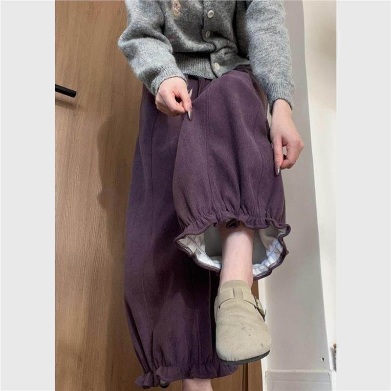 秋冬2025年超火的裤子宽松bf慵懒风休闲直筒阔腿紫色花边灯笼裤女,女装/女士精品,卫裤,淘宝优惠券,粉丝福利购,淘宝优惠卷