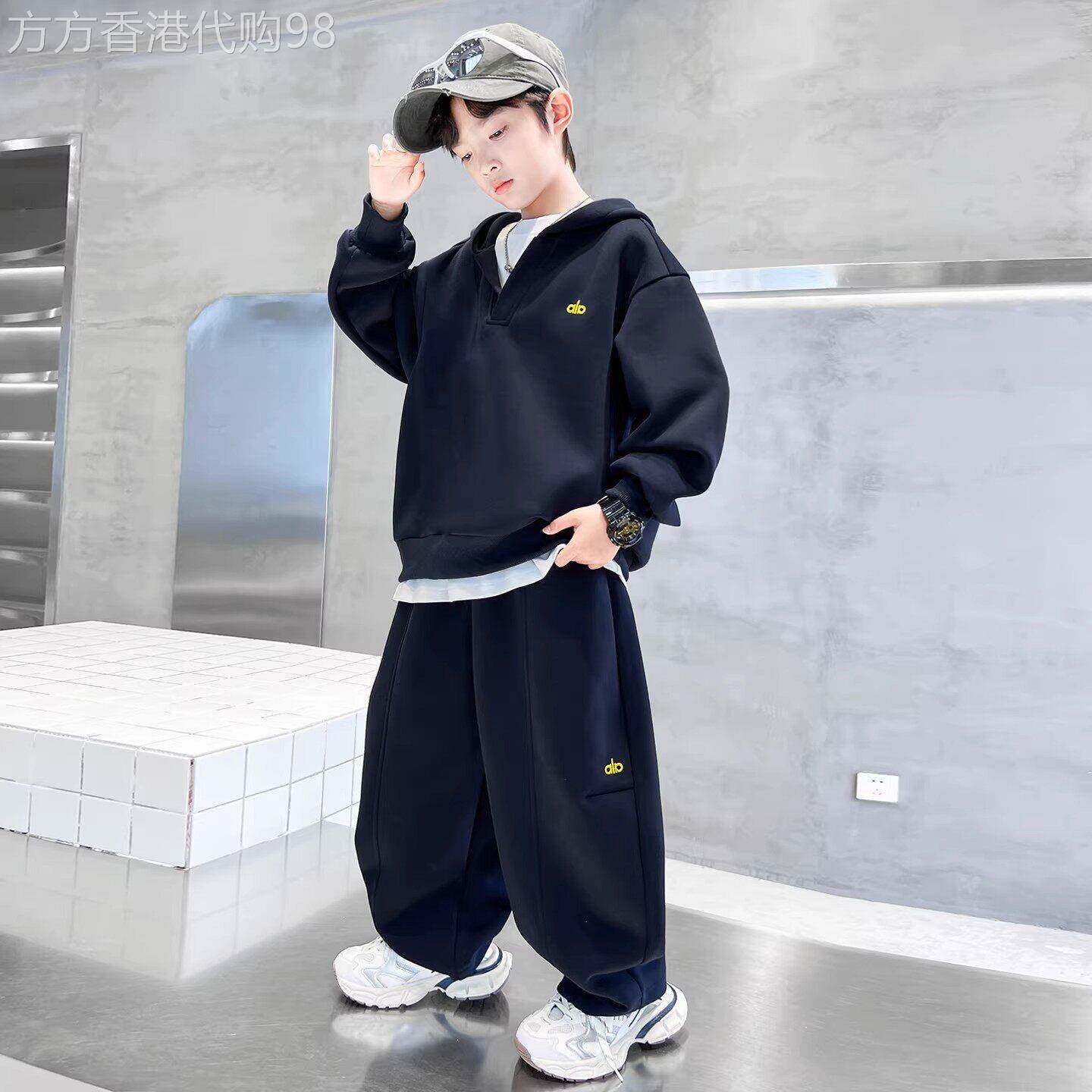 法国潮牌男童春装卫衣套装春秋款2026新款中大童男孩春季运动服