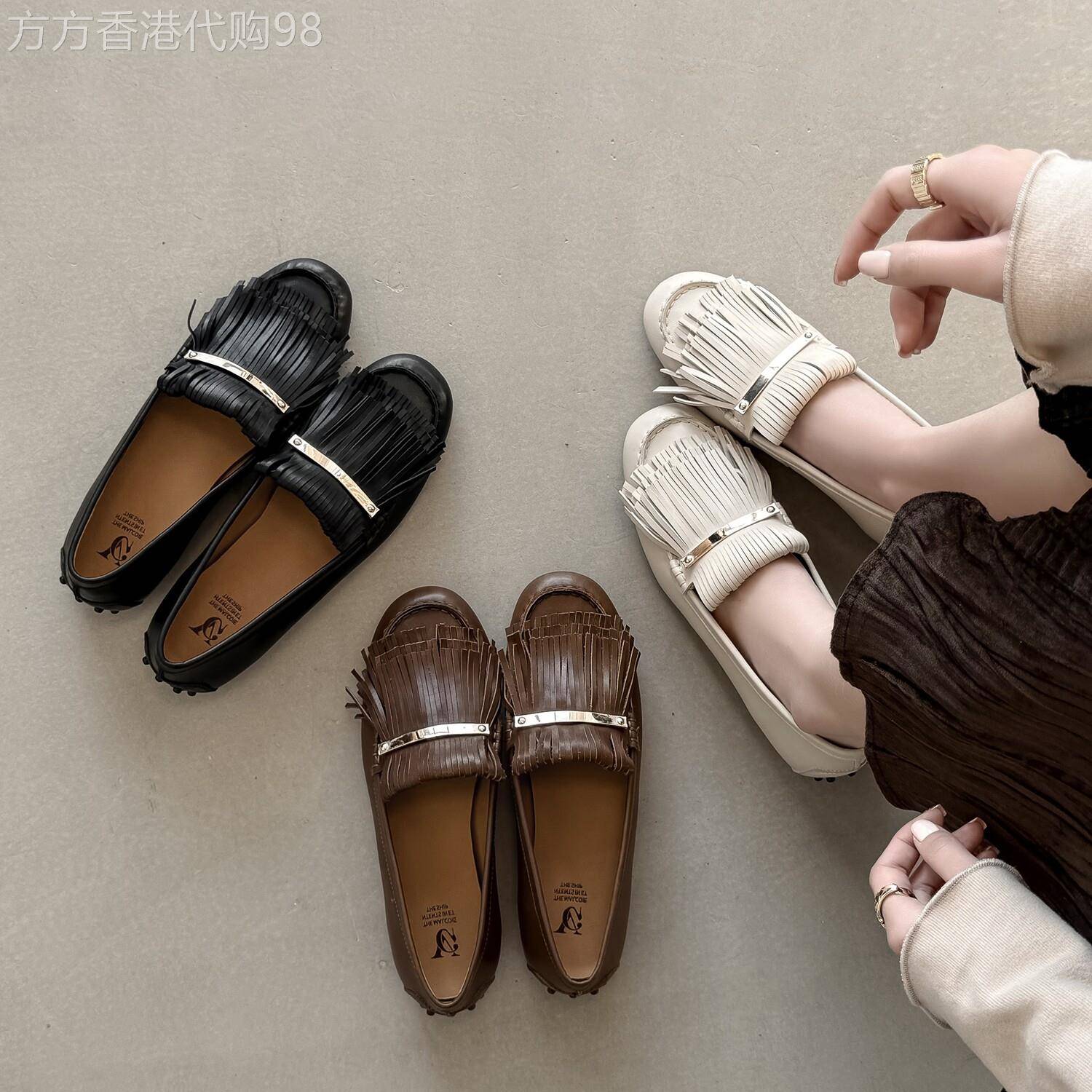 东京杂志社~ 通勤气质真皮流苏金属扣乐福鞋女圆头平底单鞋小皮鞋