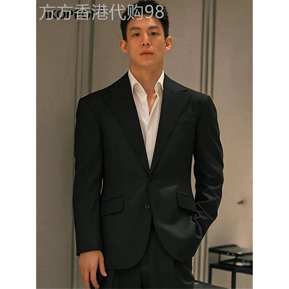 高端男士那不勒斯黑色垫肩西装外套2025秋季极简高级感休闲西服