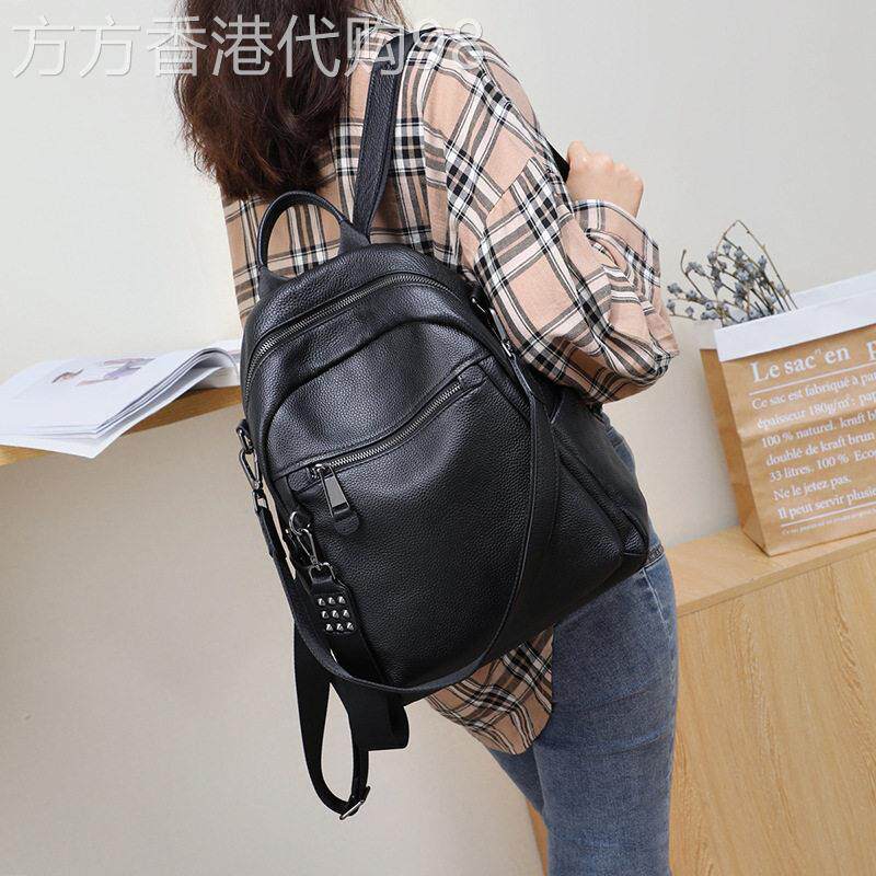 轻奢品牌真皮双肩包美式风新款女士名牌多功能学生背包女书包代购