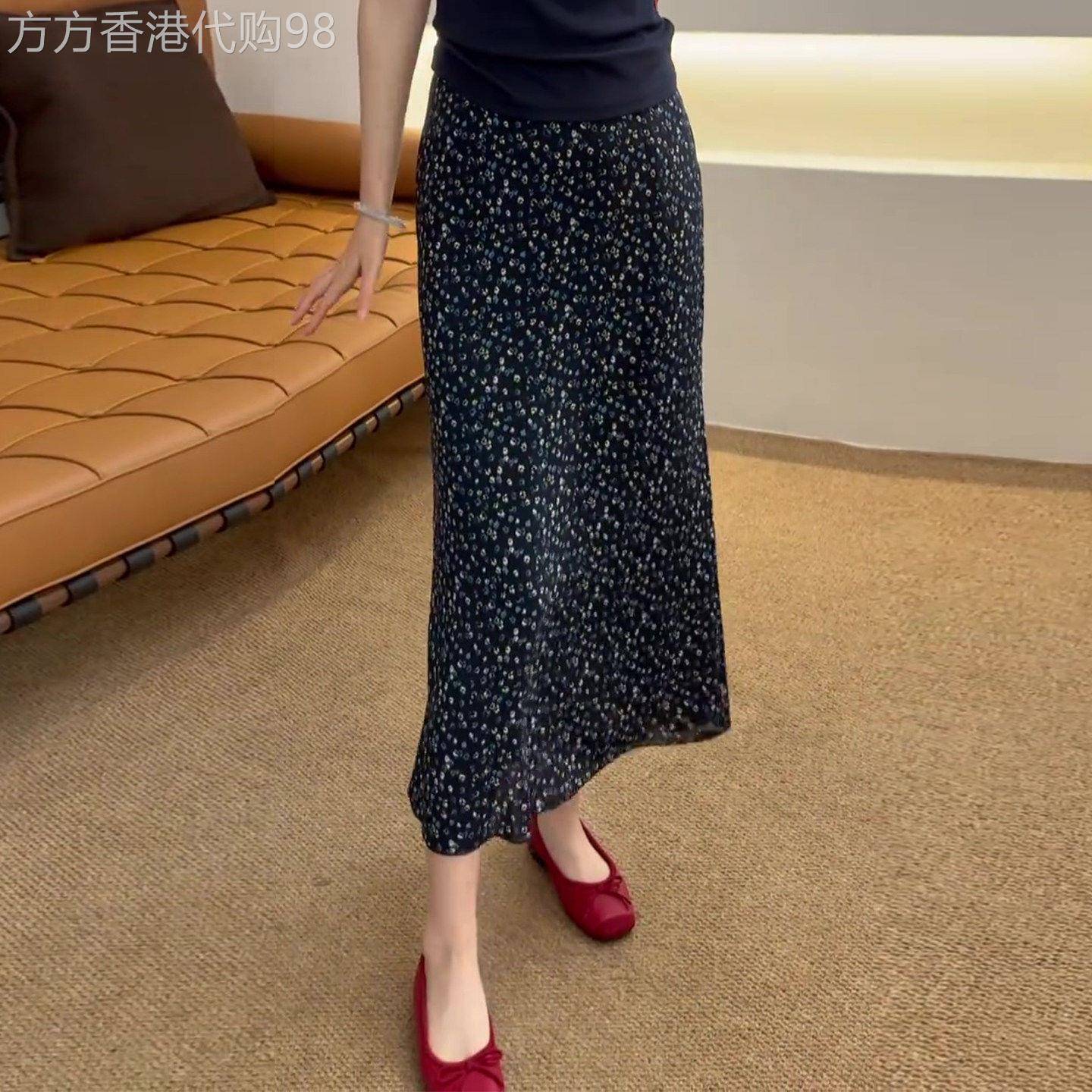 碎花半身裙女士夏季薄款2026新款气质高腰垂感印花直筒裙a字裙子