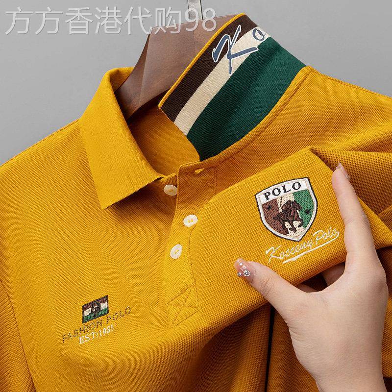 美式休闲长袖t恤男秋季新款刺绣翻领POLO衫品牌高端珠地棉上衣服