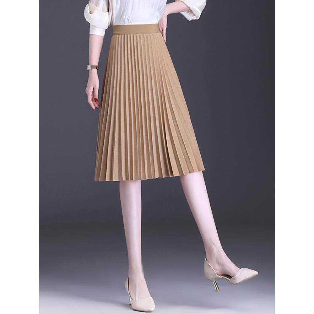 半身裙女春秋2025新款气质高腰中长款a字大摆裙显瘦小个子百褶裙