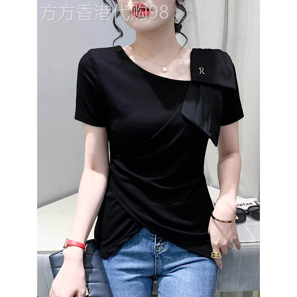 香港TIMO女短袖夏装欧货设计感洋气气质上衣修身显瘦半袖小衫潮