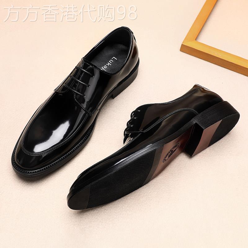高端商务休闲男士皮鞋英伦真皮手工鞋亮皮圆头正装德比鞋婚鞋男潮
