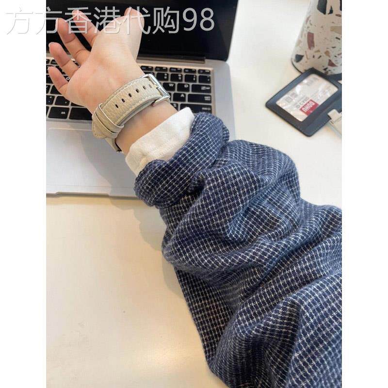 蓝色格子衬衫女长袖秋冬2026新款高级感减龄洋气磨毛开衫外套上衣