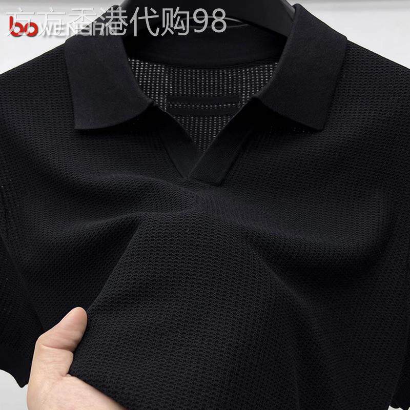 高端桑蚕丝针织短袖T恤男士2025年夏季新款海鸥领冰丝polo衫男款
