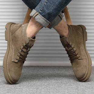 英伦真皮马丁靴男2025秋冬新款男鞋加绒复古中帮时尚翻毛工装短靴