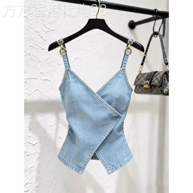 浅蓝色辣妹牛仔吊带背心女夏季欧货洋气时尚性感显瘦气质减龄上衣