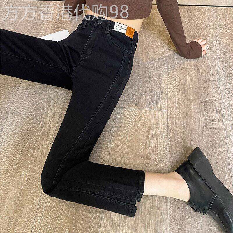 黑色牛仔裤女春秋2025新款高腰修身显瘦小个子九分黑色直筒烟管裤