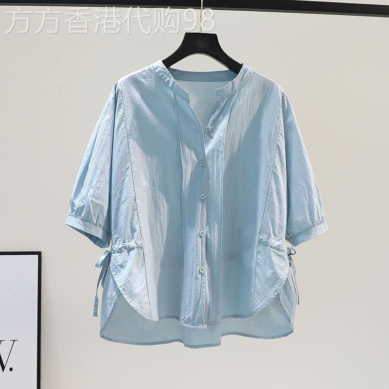 大码宽松短袖t恤女衬衫女士2026夏季新款爆款七分袖衬衣洋气上衣