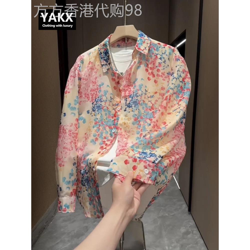 高级感提花衬衫男士长袖早秋夏季2025新款痞帅防晒衬衣外套男款潮图片