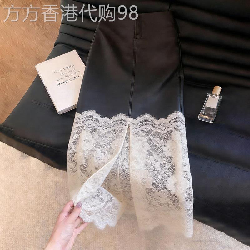 黑色蕾丝拼接皮裙女2026夏季新款高级感时尚轻奢风显瘦气质半身裙