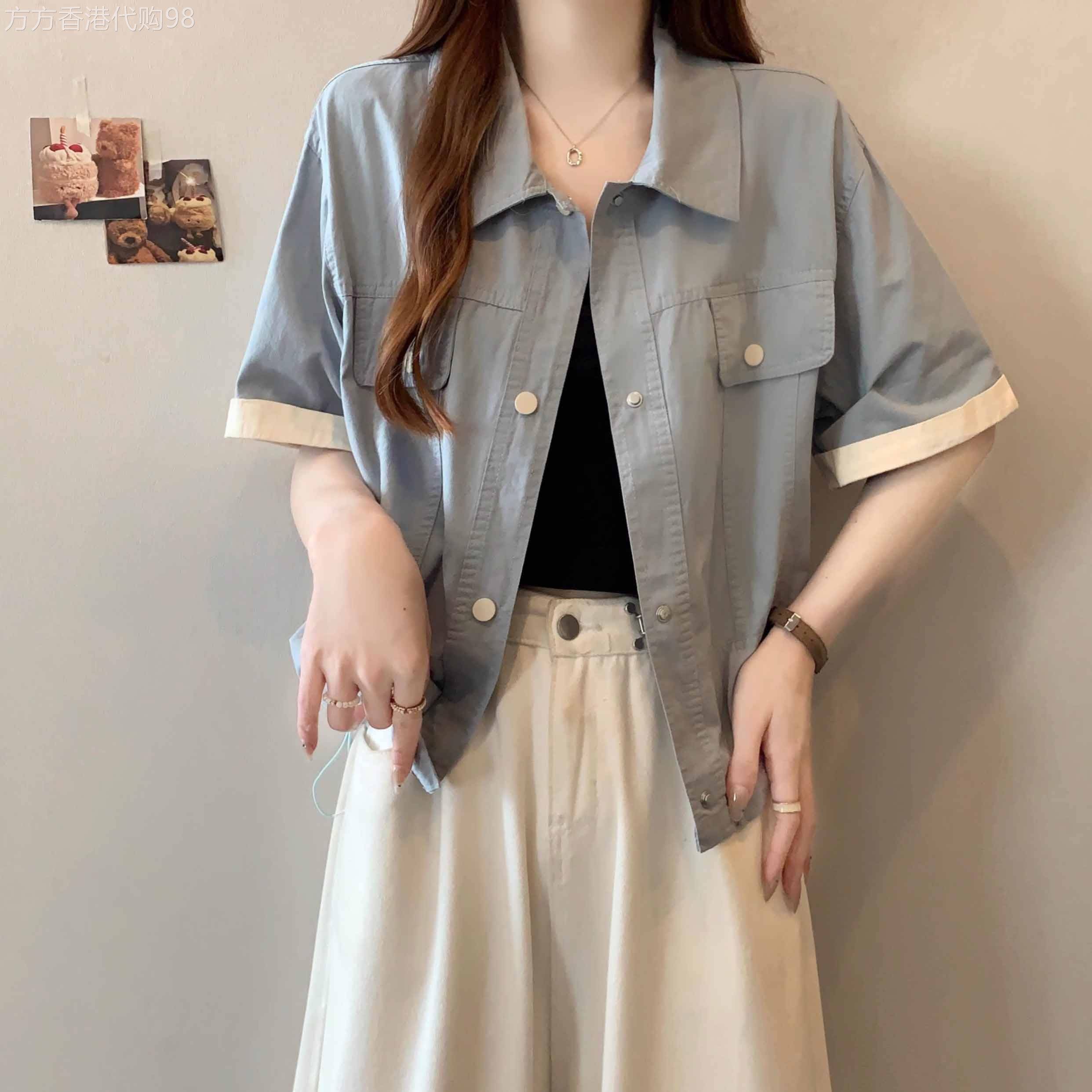 短袖衬衫女2026新款夏季短款衬衣高级感轻奢减龄洋气工装大码上衣