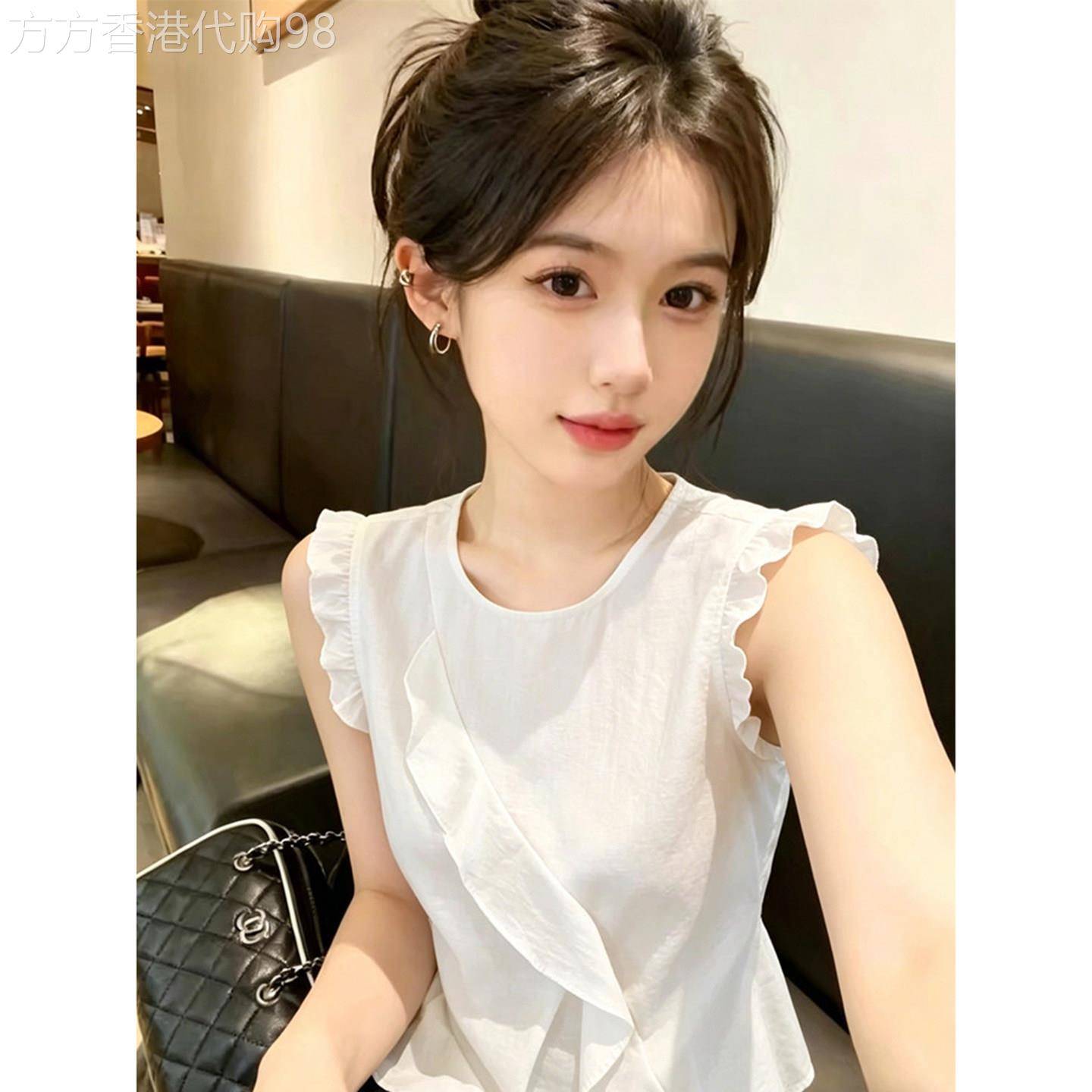 高级感荷叶边无袖雪纺衬衫女夏新款薄款时尚别致宽松显瘦气质上衣