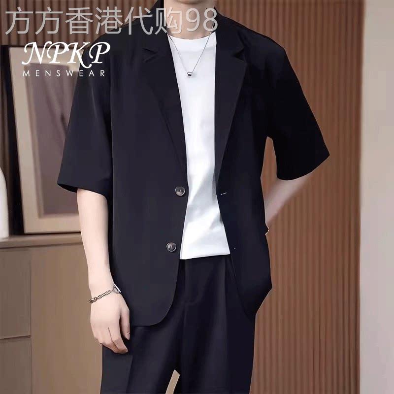 短袖西装外套男款夏季新款高级感休闲痞帅韩版潮流薄款中袖单西服图片