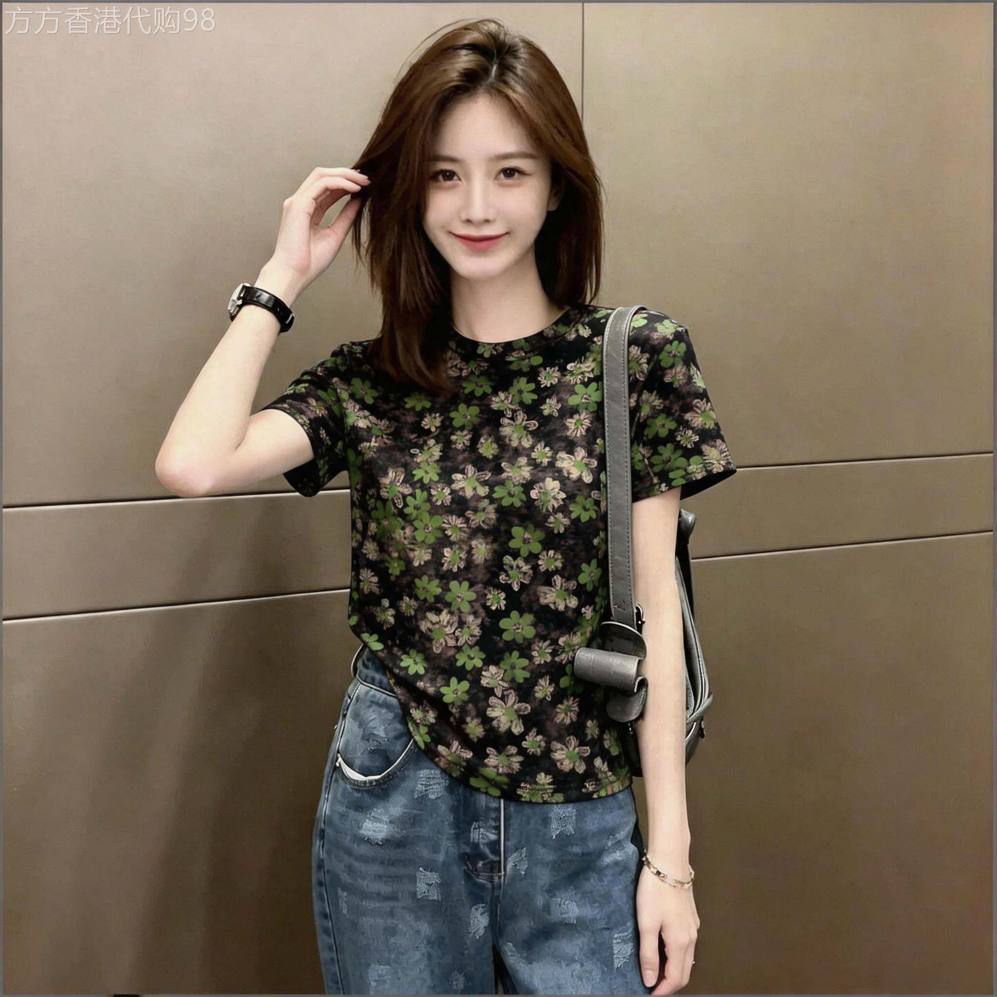 2026夏季新款纯棉复古碎花T恤女正肩显瘦小众设计感短袖上衣女装
