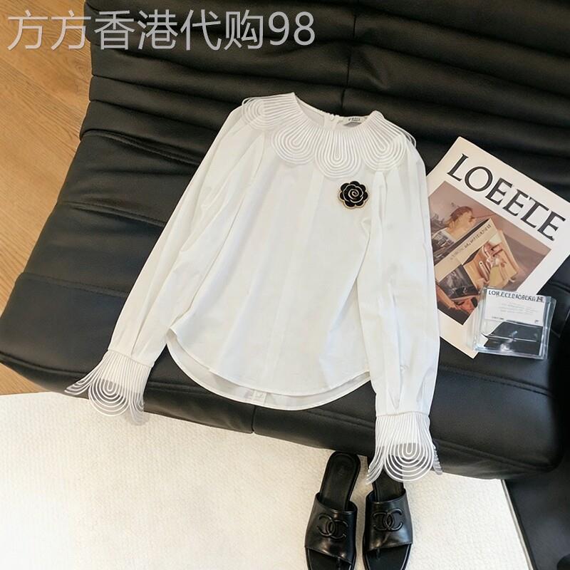 法式白色泡泡袖衬衫女2026春季新款设计感小众减龄别致花瓣领上衣