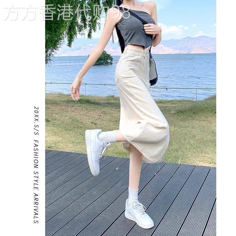 2025春秋季新款白色时尚牛仔半身裙女高腰百搭显瘦小个子包臀长裙