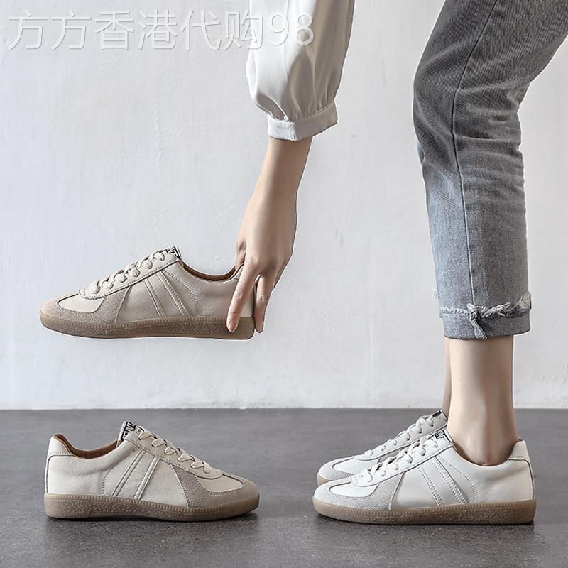 香港代购软底舒适德训女鞋2025秋季新款牛筋小白鞋真皮复古板鞋女