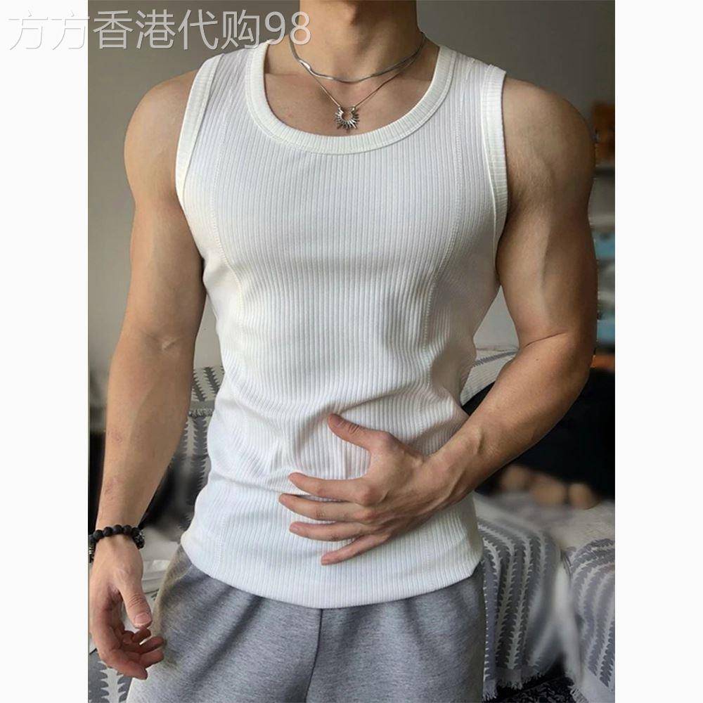 两件装~夏季2025粗螺纹坎肩背心男修身显肌肉无袖T美式健身运动衫