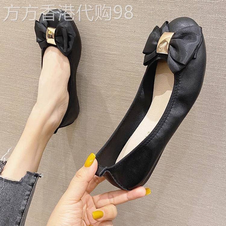 真皮平底单鞋女款新款春夏季软底豆豆鞋大码休闲时尚妈妈鞋蛋卷鞋