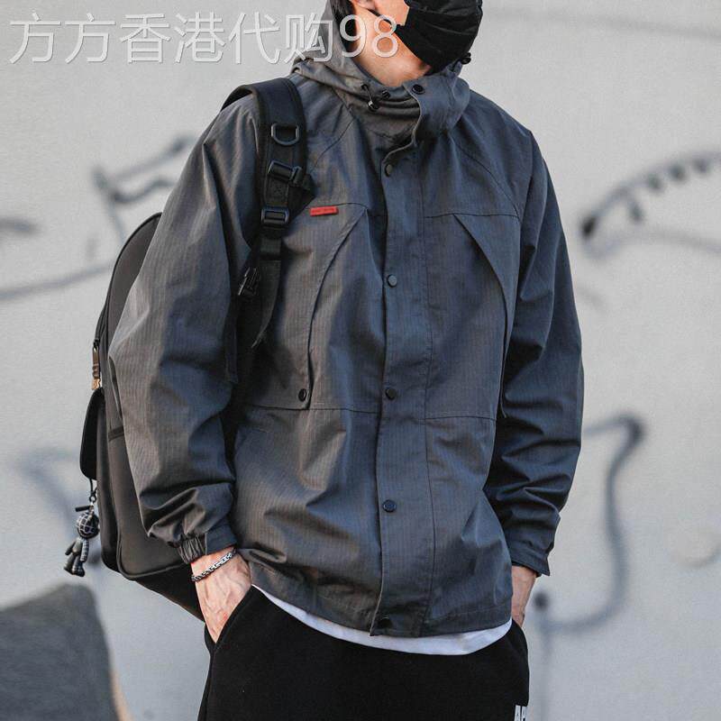 工装外套男潮牌春秋季2025新款宽松连帽冲锋衣男日系潮流休闲夹克