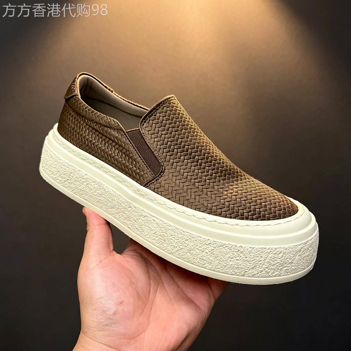 潮牌夏季薄款透气豆豆鞋男士编织时尚高级感板鞋厚底一脚蹬乐福鞋