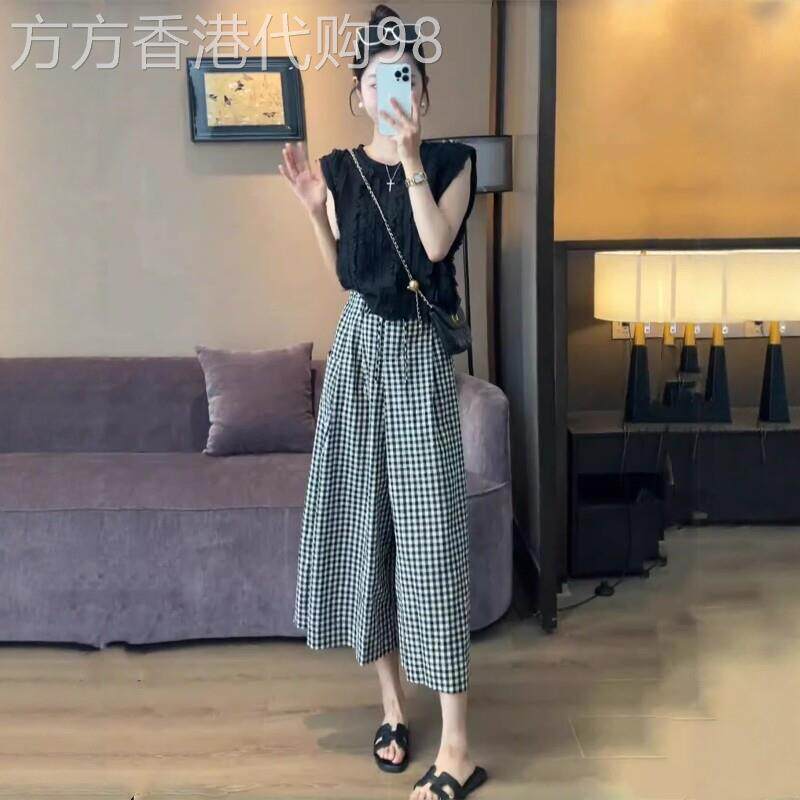 休闲套装女夏季2026年新款韩版洋派时尚减龄无袖上衣阔腿裤两件套