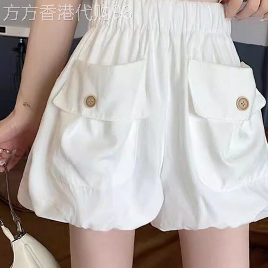 白色花苞灯笼短裤女夏季薄款2026新款松紧高腰宽松小个子休闲裤子