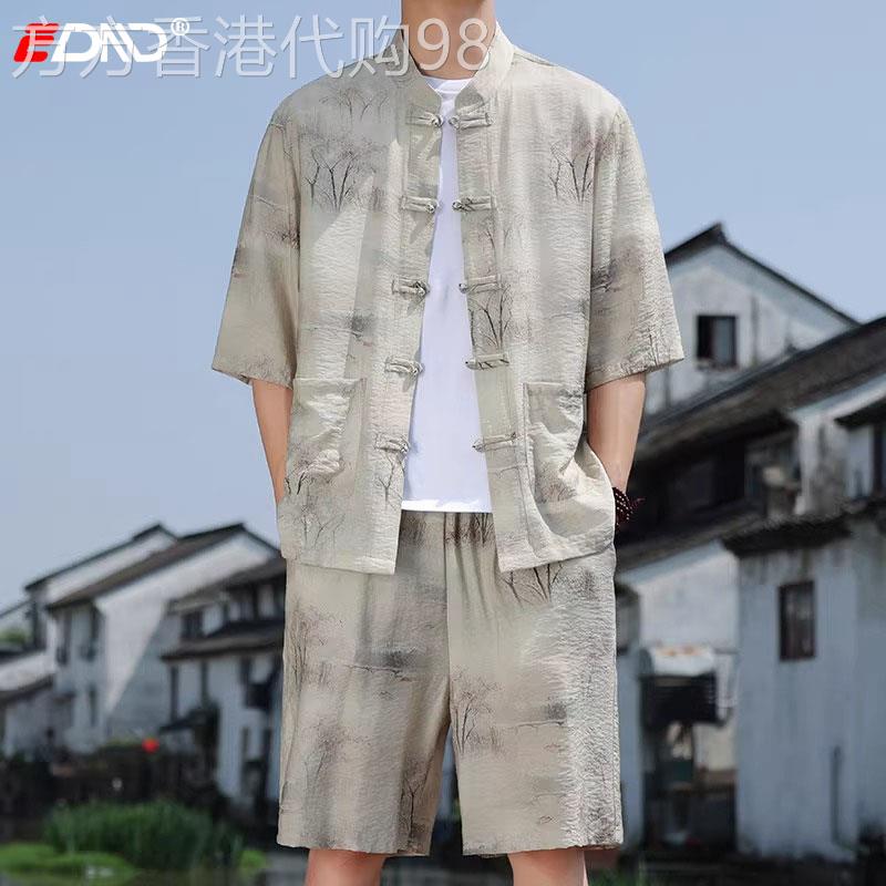 中国风唐装短袖衬衫男士夏季套装2026新款中式搭配冰丝两件套男款图片