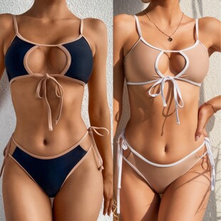 swimming 绑带拼接女士泳衣比基尼泳装 color Solid suit bikini