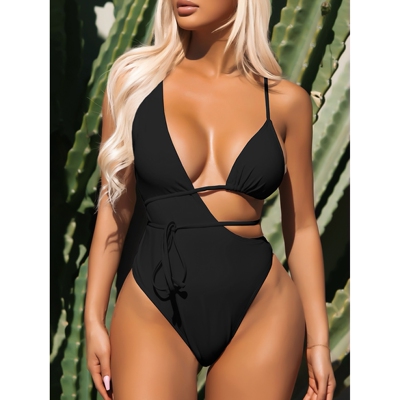 女纯色连体泳衣性感比基尼一体式