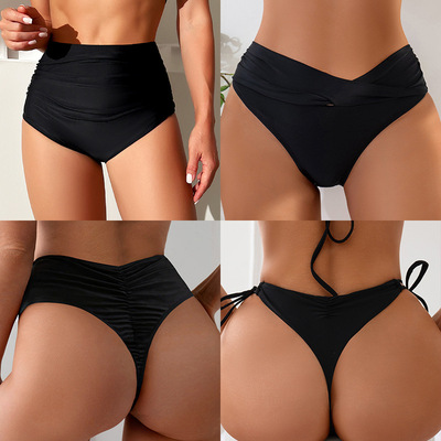 2025比基尼 Solid-color quick-drying high-waisted sexy bikini