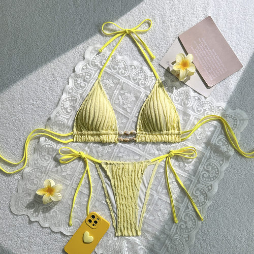 时尚性感纯色沙滩分体泳衣Bikini