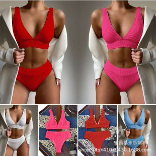 女士新款高腰双肩性感泳衣女High waists and shoulders are sexy