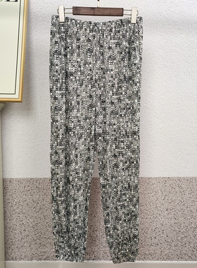 女士高端面料真丝针织高腰灯笼裤42针桑蚕丝黑白菱格宽松长裤90克