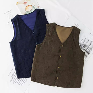 春秋季男桑蚕丝填充物保暖背心马甲 真丝内胆御寒纯色无袖棉袄