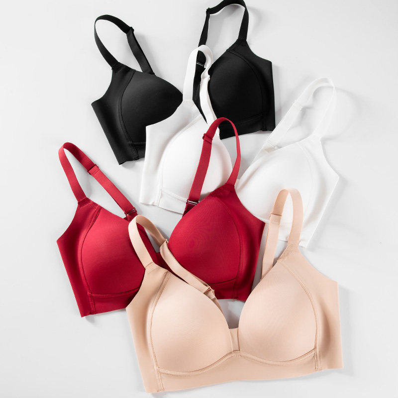 新品蚕丝无钢圈光面无痕薄款运动文胸 真丝微聚拢收副乳纯色胸罩