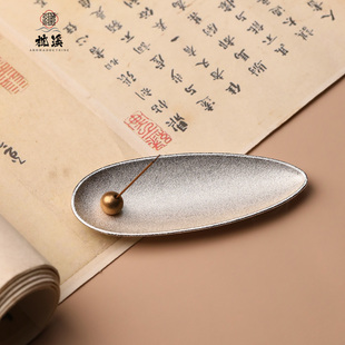 创意日式 叶子线香香插香座合金镀银简单小型香薰香托底座室内禅意