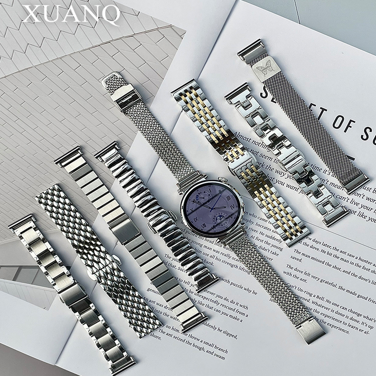 萱芊适用春夏银色合金合集华为手表GT5GT4watch4pro3女款GT3/2pro手表带FIT3/2新款荣耀magic2/4pro高级感