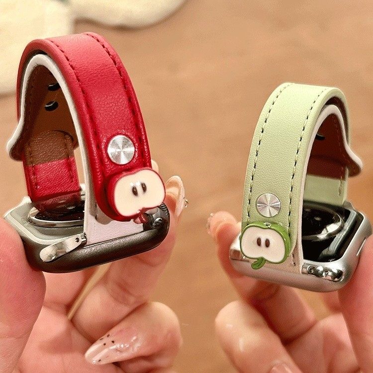 萱芊青红苹果皮质卡通可爱手表带女适用苹果iwatch S11/10/9/876se秋冬季applewatchultra通用学生创意表链,智能设备,智能手表手环表带/腕带,淘宝优惠券,粉丝福利购,淘宝优惠卷